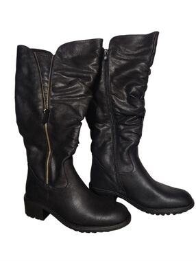 New Penny Sue Black Knee High Chunky Slouch Boots Size 10
